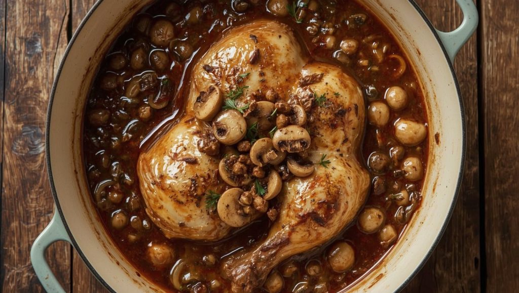 Coq au Vin - Haehnchen in Burgunder-Rotwein