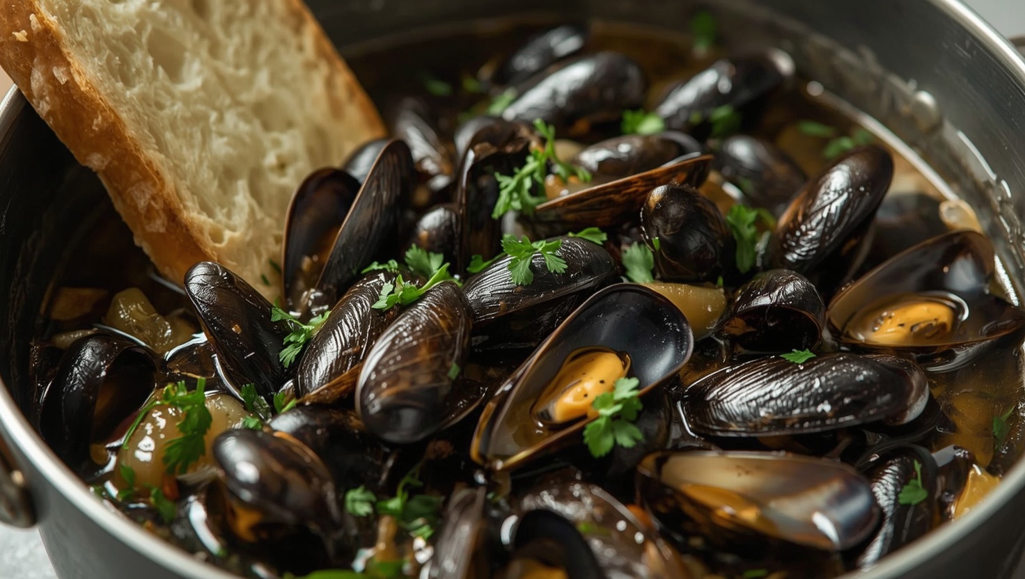 Moules Marinieres - Miesmuscheln in Weisswein - Zubereitung