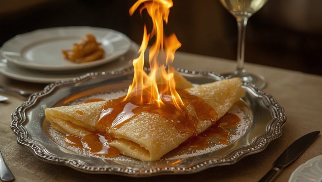 Crepes Suzette - flambierten Pfannkuchen mit Orangensauce