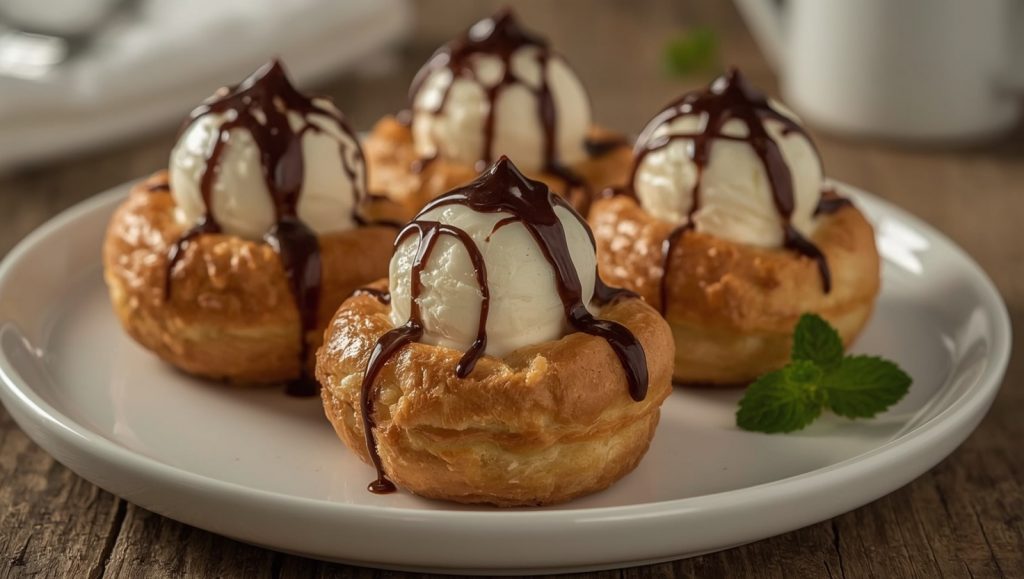 Profiteroles - Windbeutel mit Vanilleeis und Schokolade