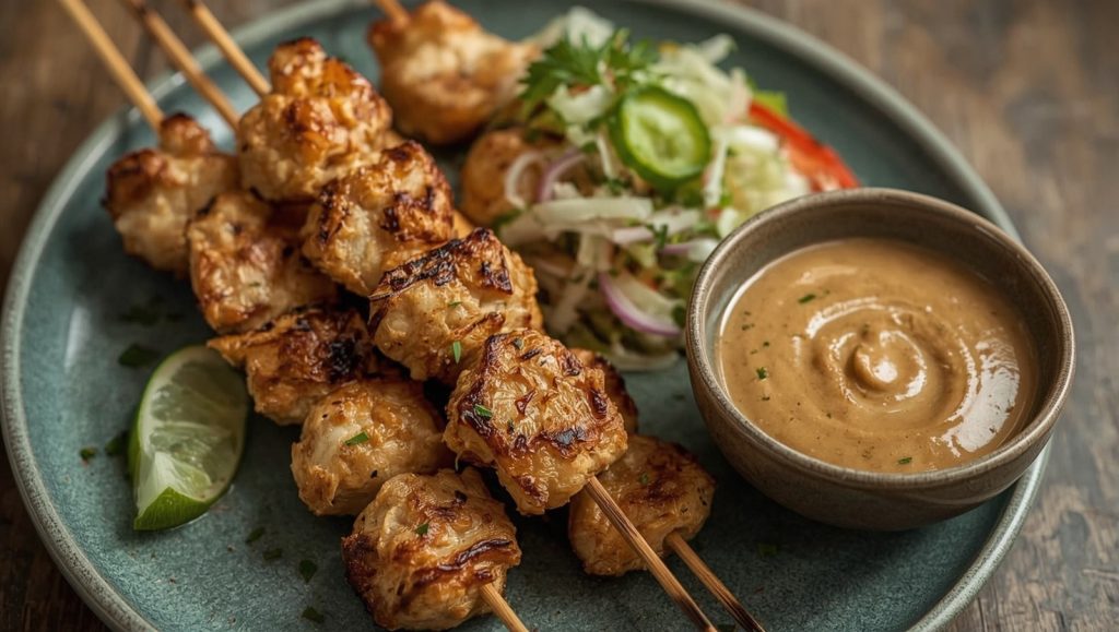 Thai Haehnchen-Satay mit Erdnuss-Dip