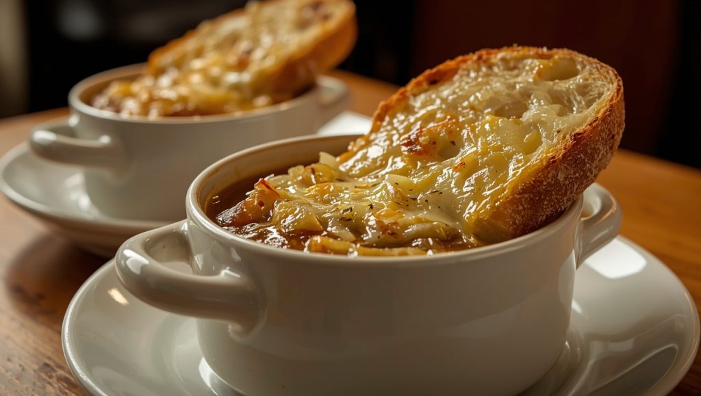 Soupe à l'Oignon: Die klassische französische Zwiebelsuppe mit Käsedecke